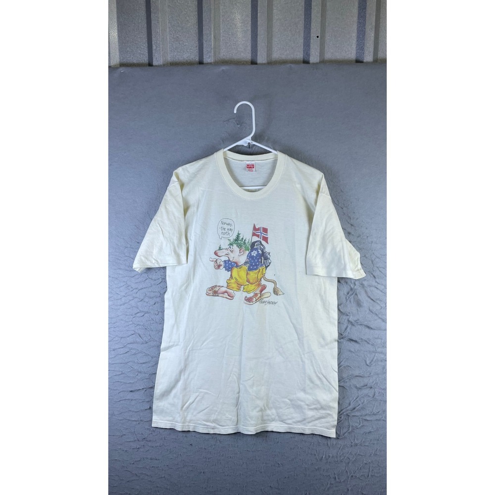 Dovre T-Shirt Mens Medium Cream Good Vintage Norway Troll Graphic Inger Landsem